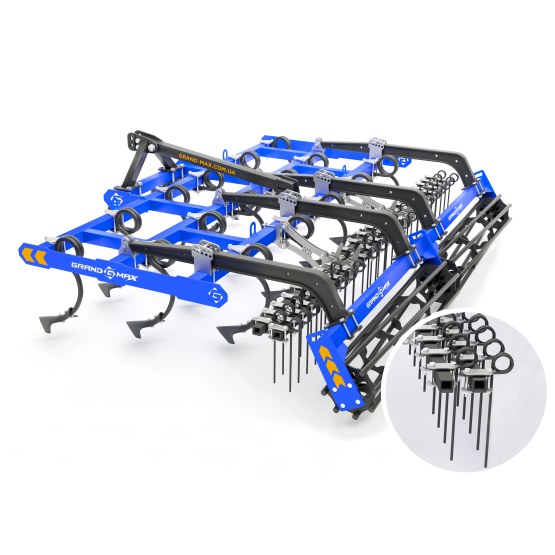 Double-row harrow with double spring on Grand Max Agro cultivators : operating modes and applications
